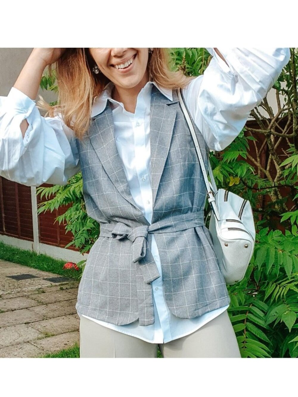 PRIMARK Windowpane Check Tie-Waist Vest | Size 4